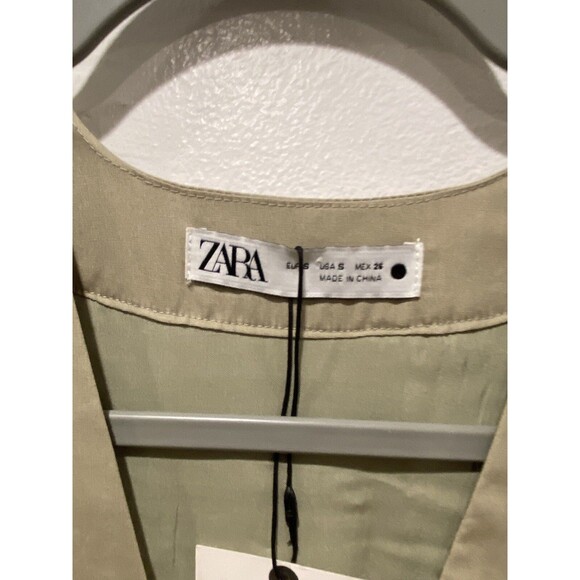 New Zara Women's Embroidered Lace Oversized Dress Kaftan Sage Green Small - Picture 5 of 8